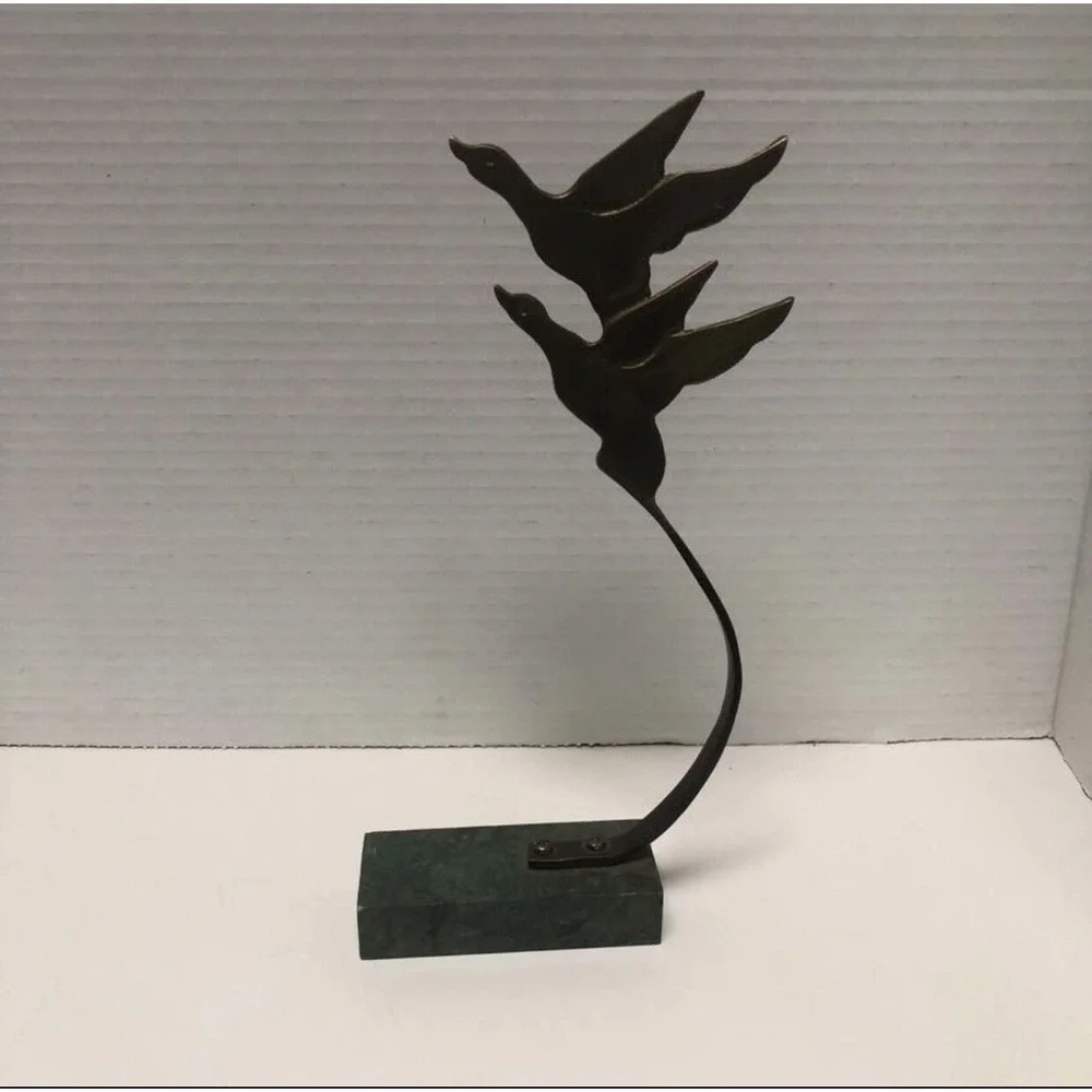 Brass flying geese on Marble Stand, Table Top Decor Bird Decor
